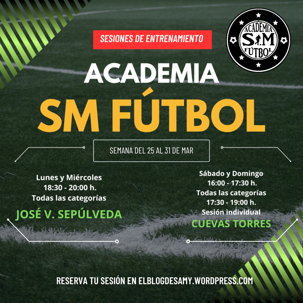 Plan Semanal de sesiones de entrenamiento de Academia SM Fútbol. Semana del 25 al 31 de marzo.