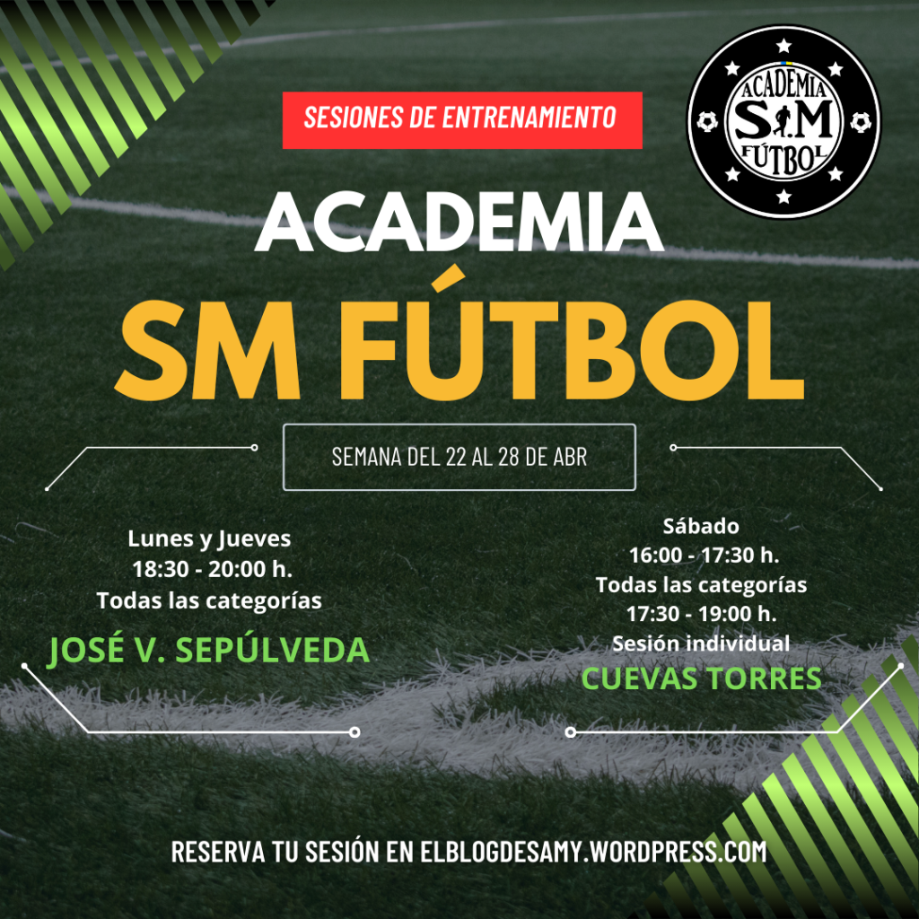 Plan semanal de sesiones de entrenamiento de Academia SM Fútbol. Semana del 22 al 28 de abril