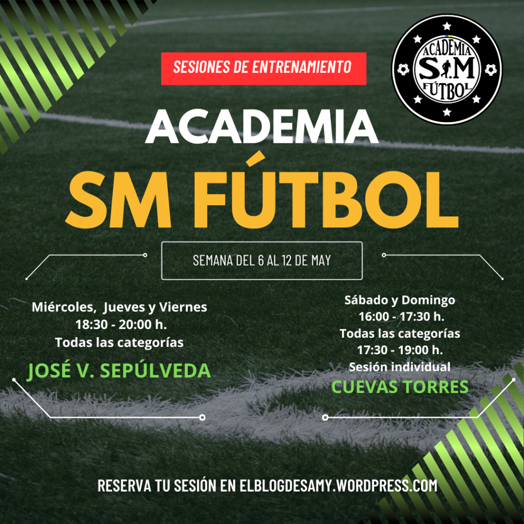 Plan de sesiones de entrenamiento de Academia SM Fútbol. Semana del 6 al 12 de mayo